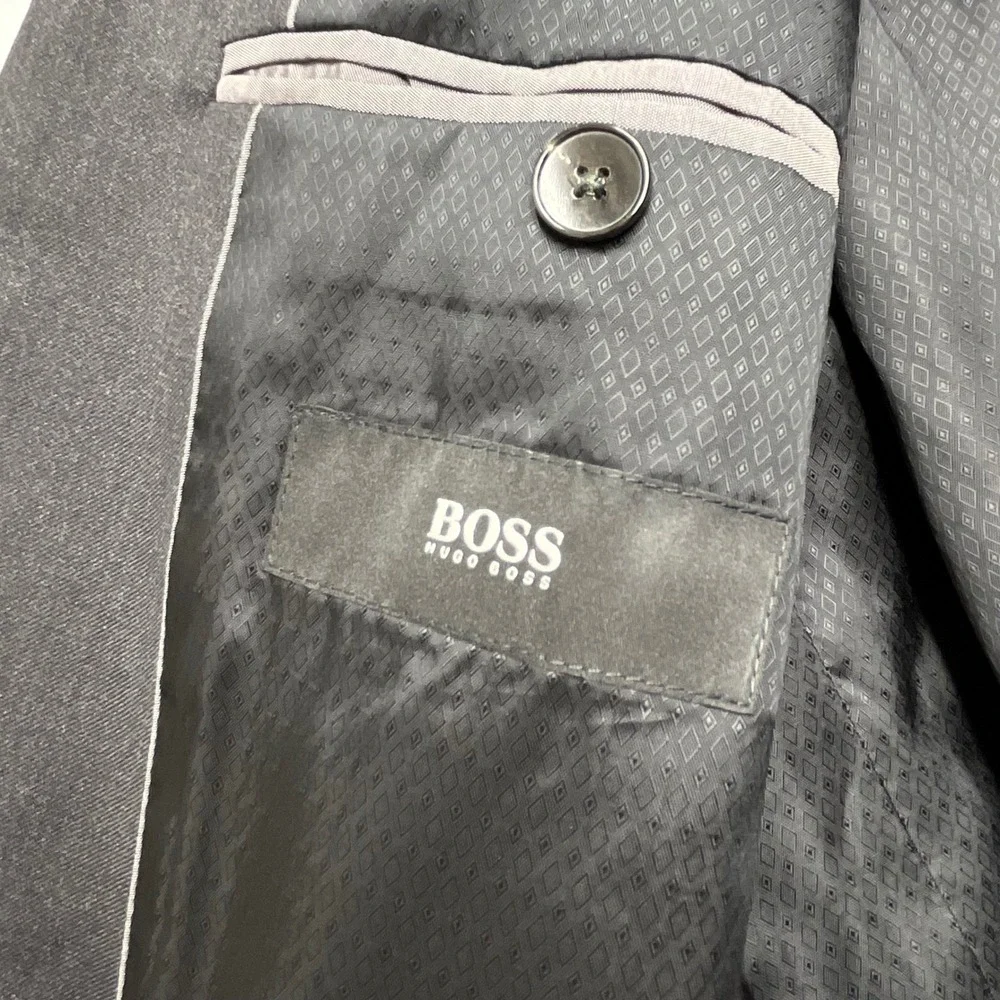 HUGO BOSS Men's Charcoal Super 100 Wool Suit Jacket Blazer Made‎ in Bulgaria 40R